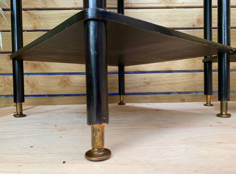 Pair of Vintage Mid Century Modern Teak & Ebonized Shelf Bedside Table Units 1950s