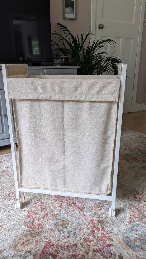 Metal frame Laundry Basket - Beige Fabric with Wooden Frame