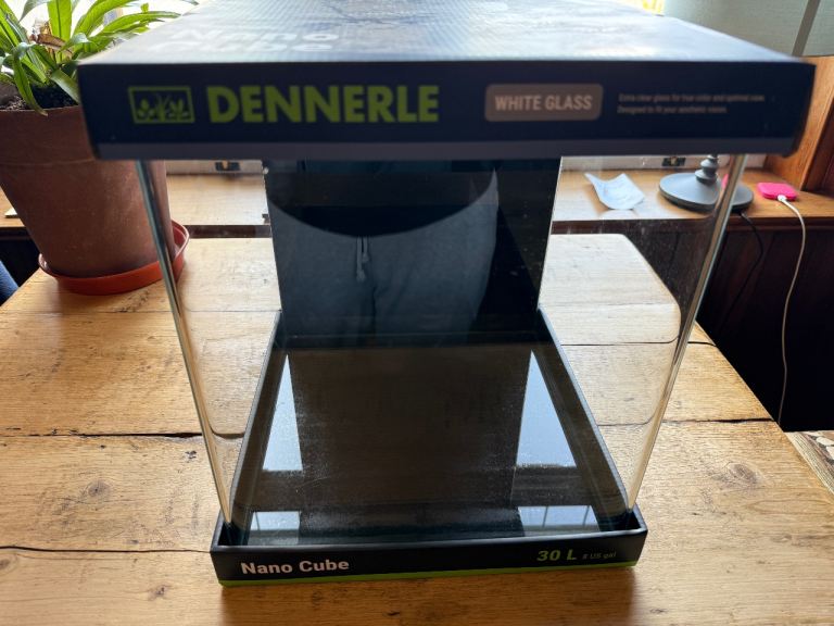 Dennerle Nano Cube, white glass, 30L fish tank / shrimp tank, aquarium with pump, heater, light