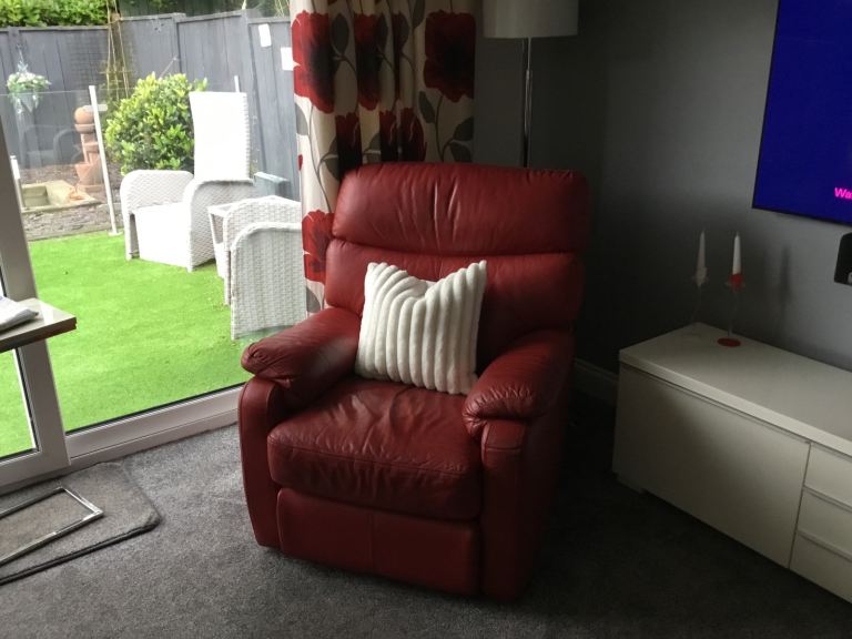 Comfy Red Leather Sofa & Armchair Set with Recliner Function | in ...
