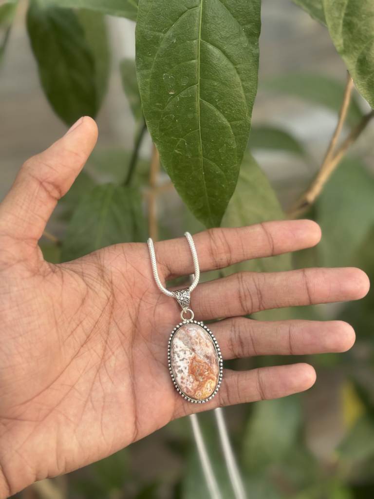 Crazy Lace Agate Pendant with Chain – Lab Certified Natural Healing Crystal Necklace