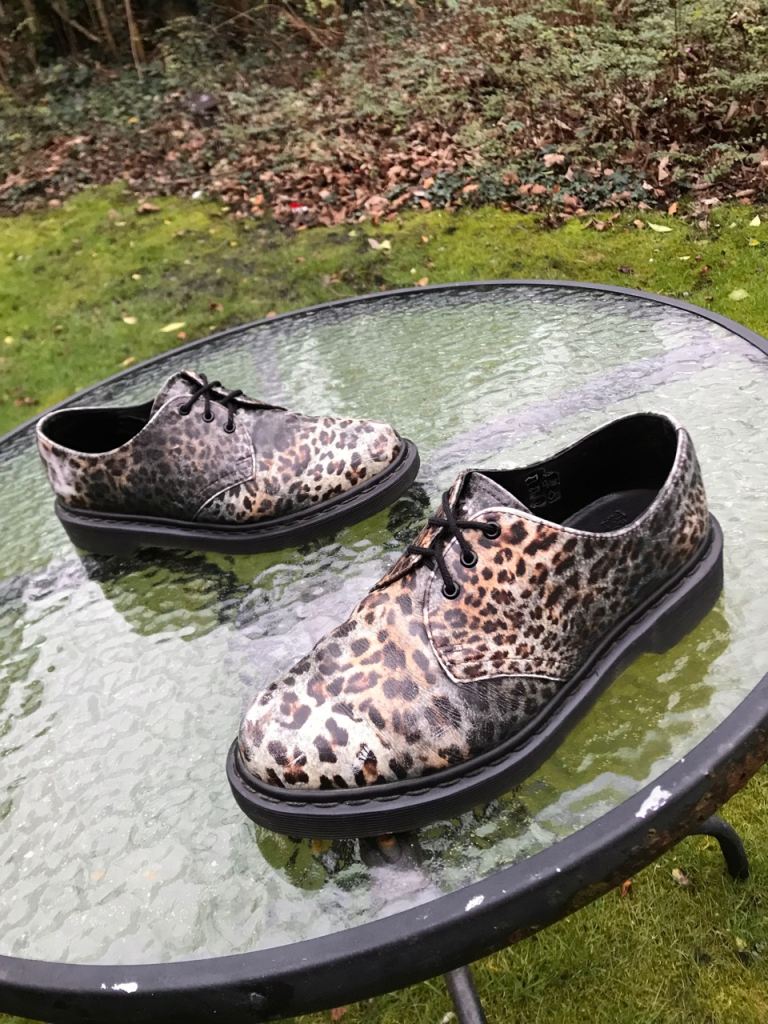 Dr Martens Leopard Print Leather Air Cushioned Shoes 14482 Three-Eye Docs Dms | Size 6 UK