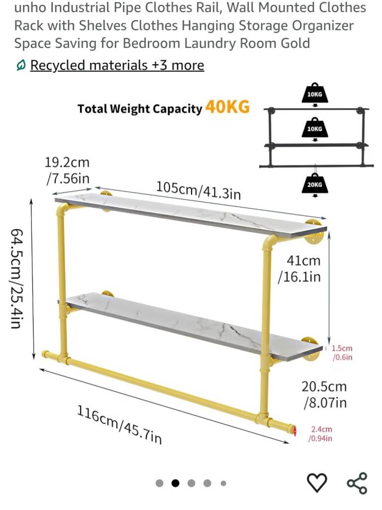 New Gold Industrial Pipe Clothes Rail with Shelves