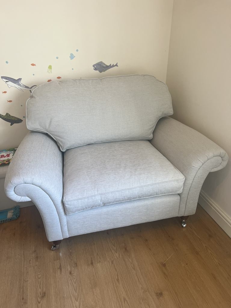 Laura Ashley Mortimer snuggle chair in wooton dove grey