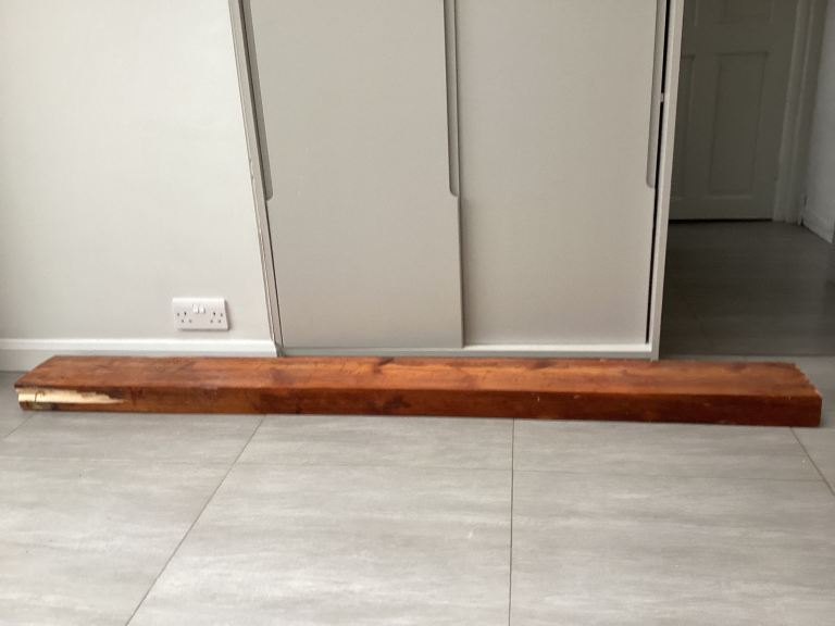 Mantelpiece red pine wood beam 1920s from roof salvage