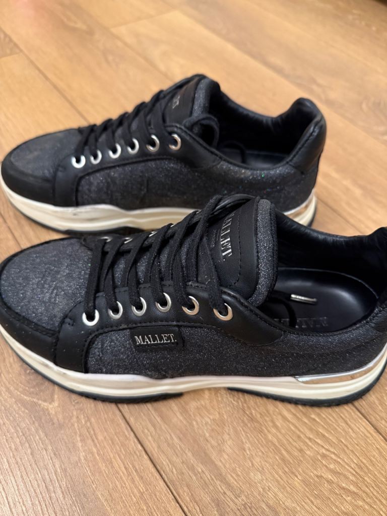 Ladies Mallet Black Sparkly Trainers 