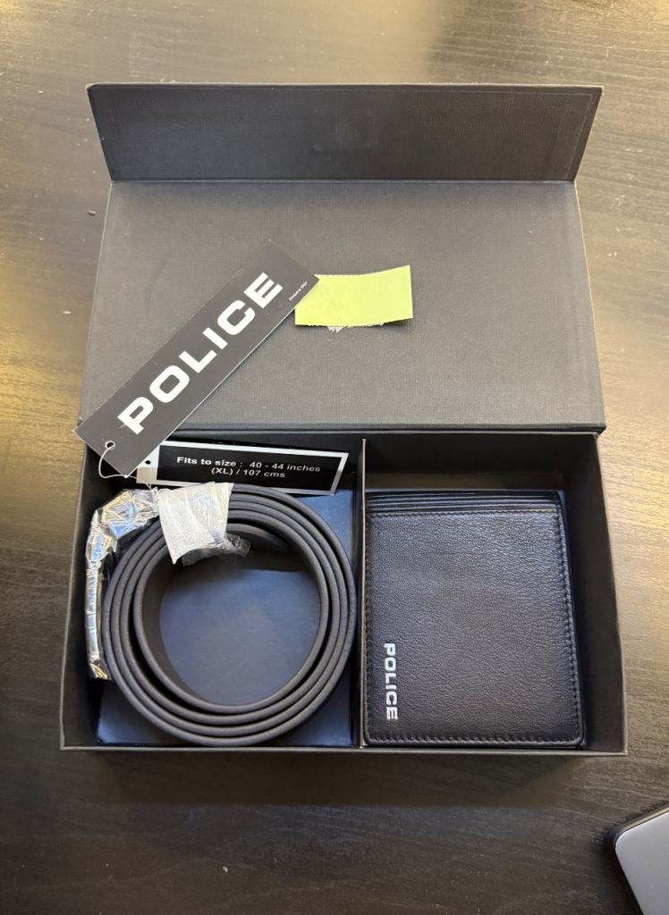 New Police Leather Wallet and Belt Gift Set - Black
