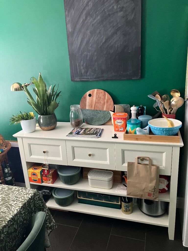 White Console Table with 3 Drawers – Good Condition