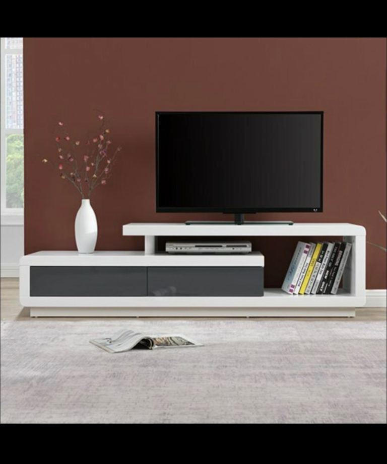 White and Grey Wooden TV Unit with Storage