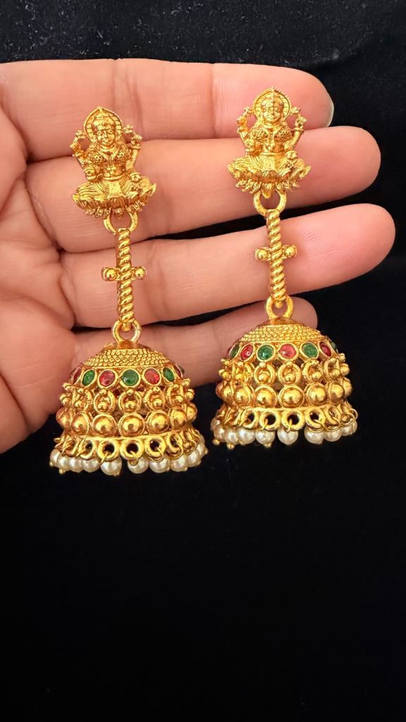 Beautiful Gold Jhumka Earrings with Pearl Detail