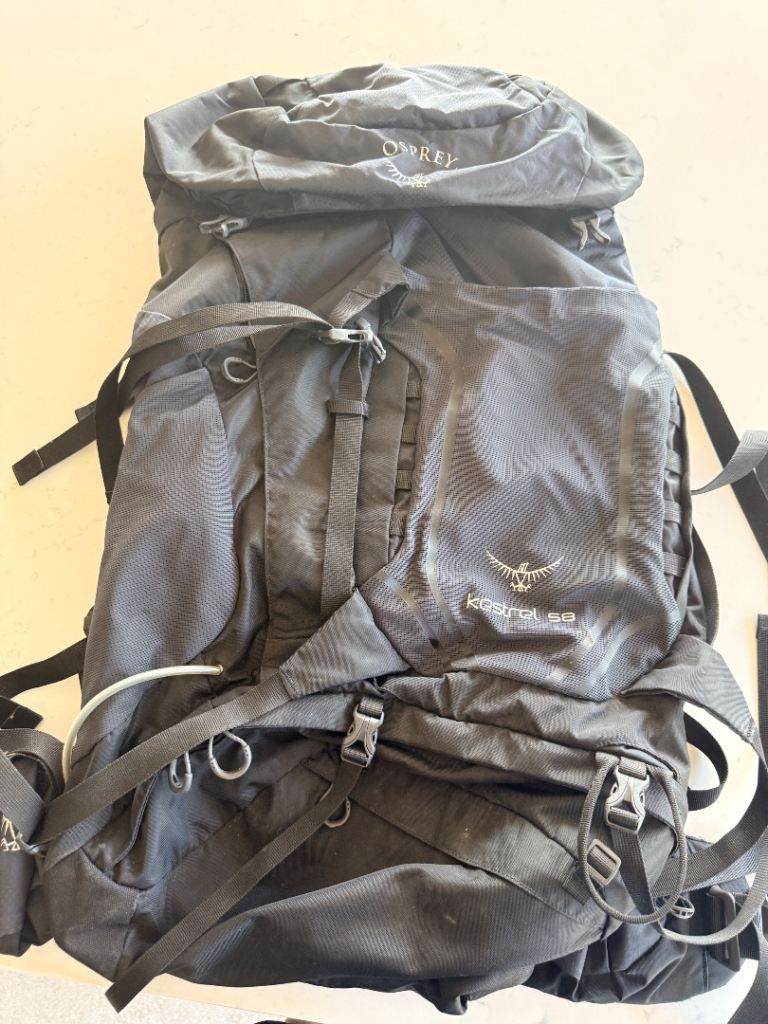 Osprey Kestrel 58 Backpack – Black, Good Condition