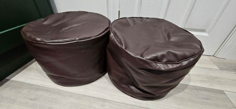 Faux leather round pouffe footstools x2