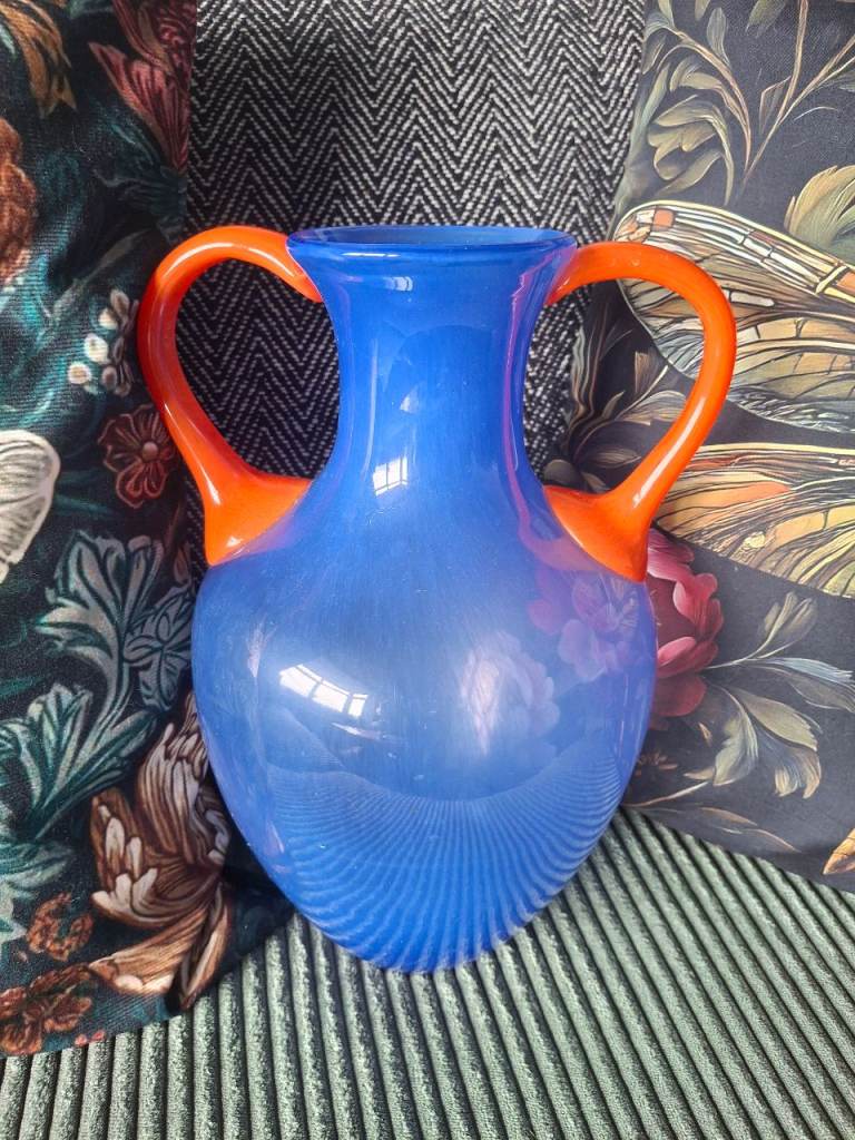 Vintage Art Glass Vase Marc Aurel Echtkristal Germany Lavender Blue Orange 12”