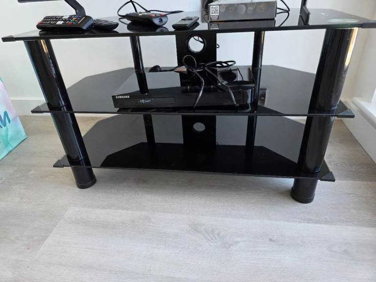 Black tv table glass