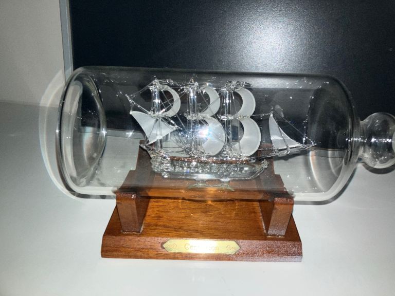 Glass ship in a bottle