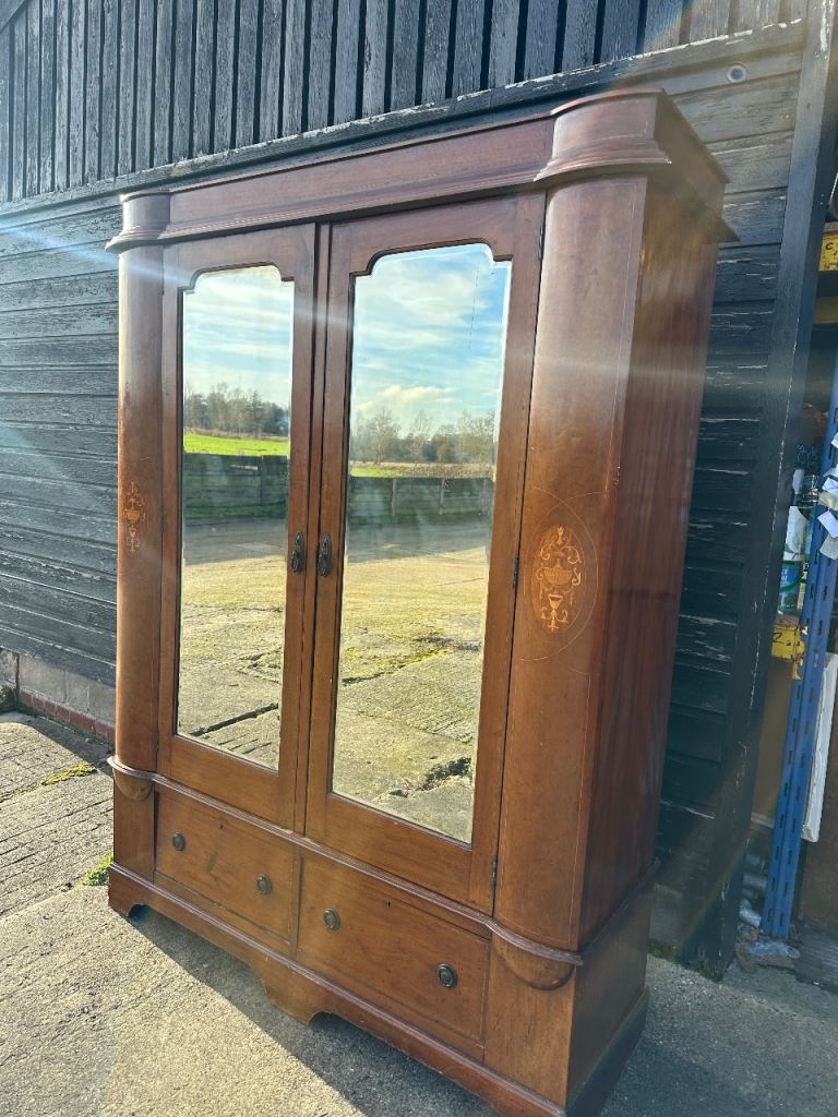 Vintage retro antique large Victorian wooden double wardrobe 