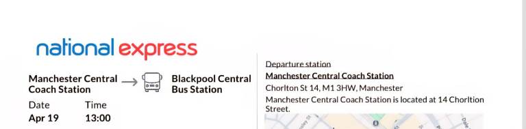 2 tickets from manchester to blackpool central coach