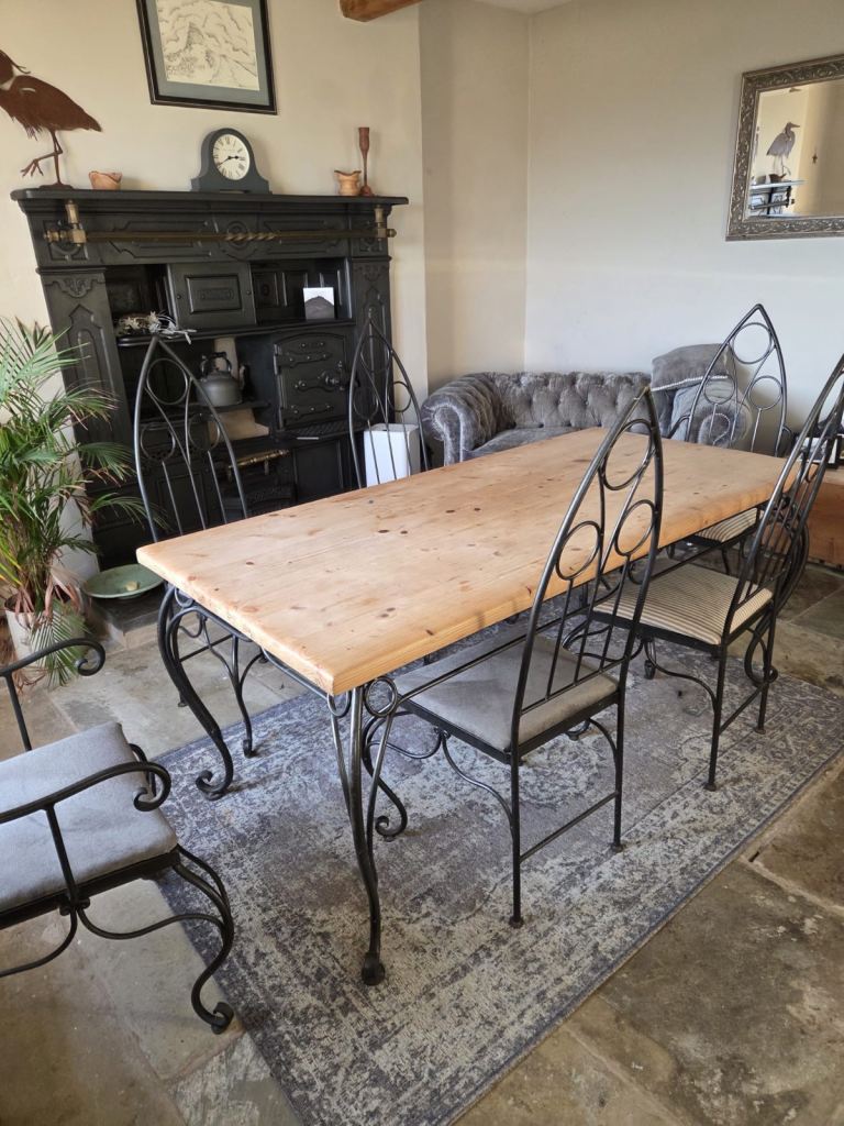 Solid Pine & cast Iron Dining Table