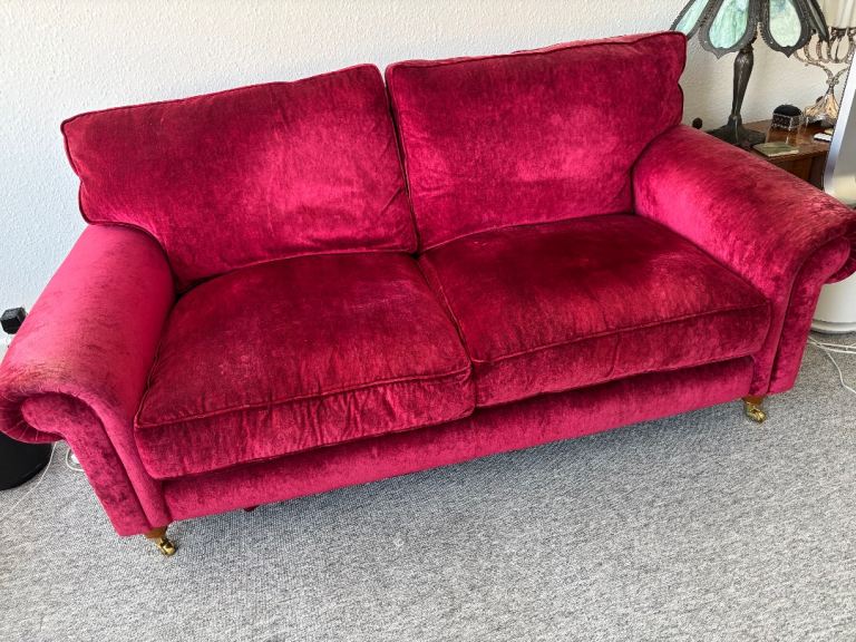 Red Velvet Sofa – Comfortable, good condition