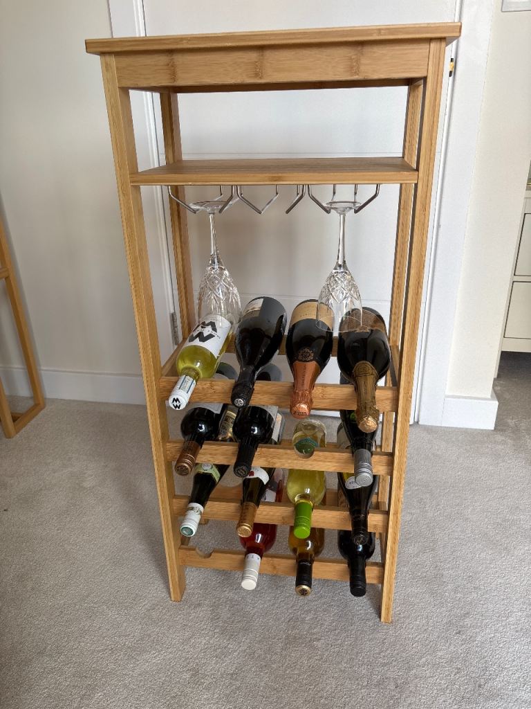 Good Condition Wooden Wine Rack with Glass Holder