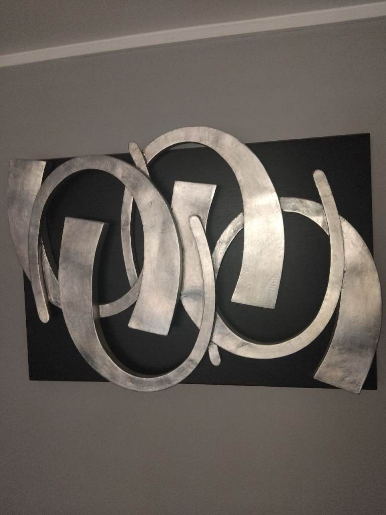 Abstract Metal Wall Art – Black and Silver, Good Condition