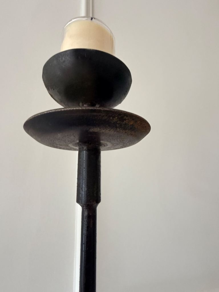 1.48m Tall Solid Cast Iron Floor Candlestick Holder – Heavy Black Metal Candle Stand