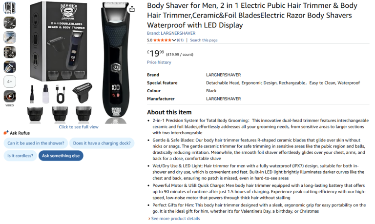 Men’s Body Shaver & Trimmer (2-in-1) - Brand New/Sealed - Half Price