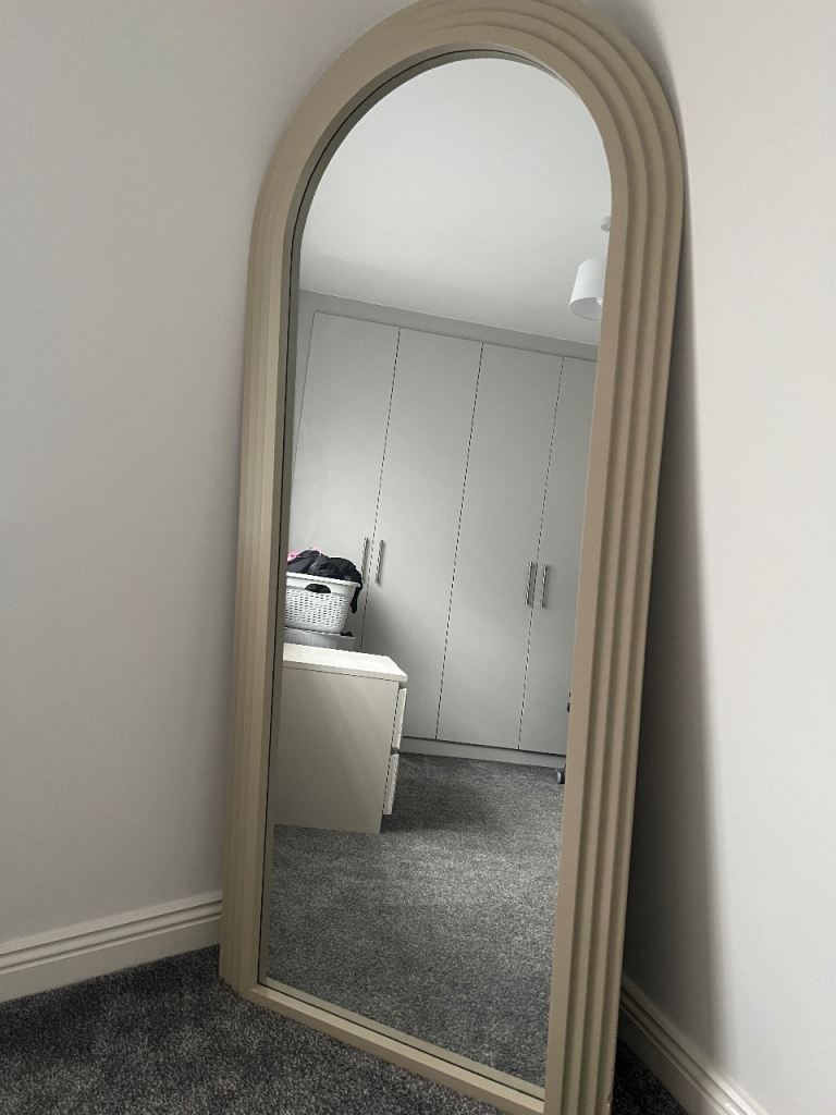 Large Arch Full Length Mirror - Beige Frame, Good Condition