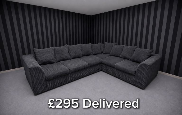 DELIVERY AVAILABLE - Large Grey Cord Modular Corner Sofa 