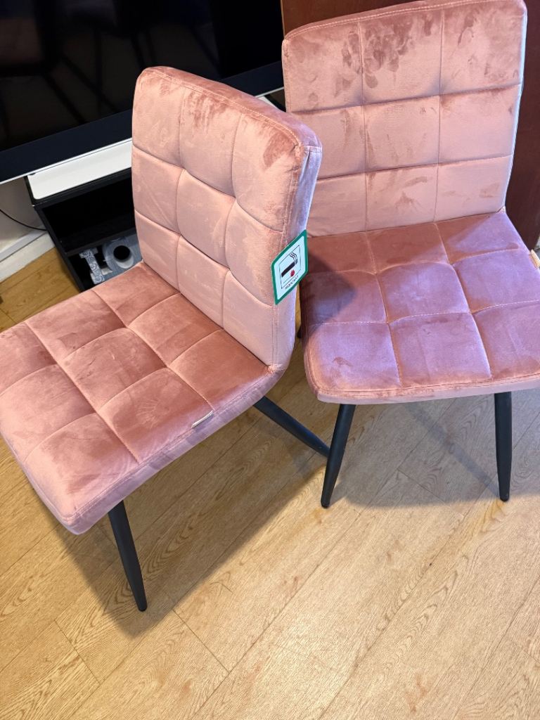 Pair of Pink Velvet Dining Chairs - As Good As New