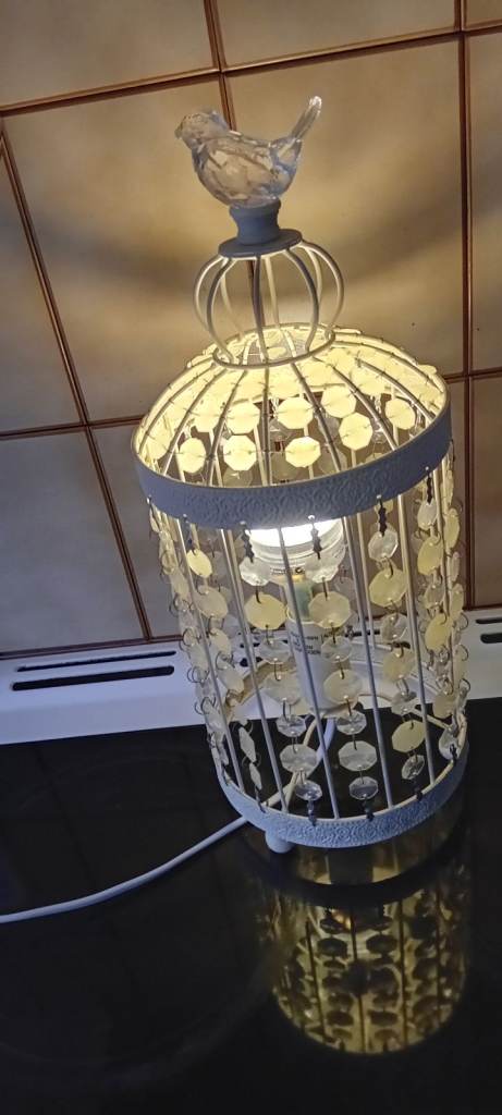 Cream coloured bird cage like table lamp .Collection only Caerleon Gwent 