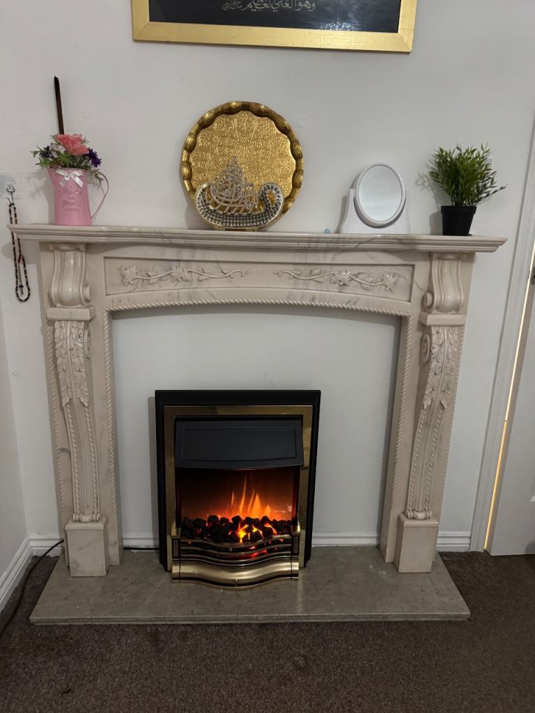 Marble Fireplace Surround with Electric Fire – Excellent Condition