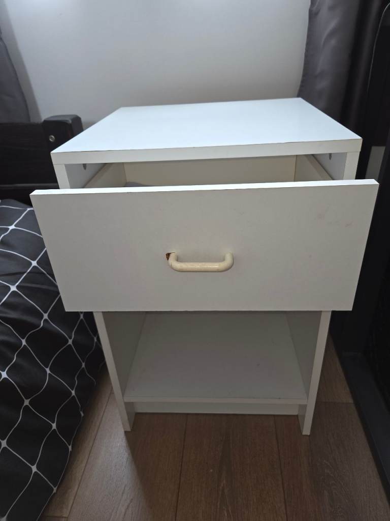 White Bedside Table with Drawer and Shelf
