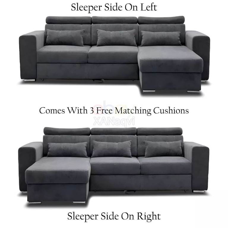 CASH ON DELIVERY - Luca Vesper Fabric Universal Corner Sofa Bed With Storage (Dark Grey)