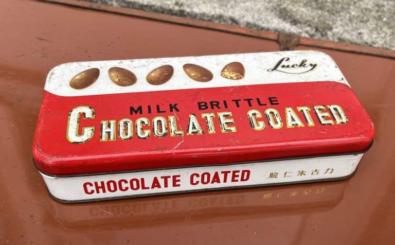 Vintage Lucky Brand Chocolate Coated Milk Brittle Tin