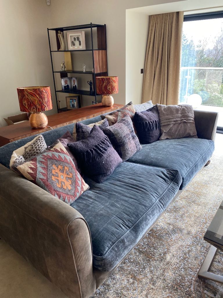 Tetrad Lowry Grand Sofa in Leather and Velvet