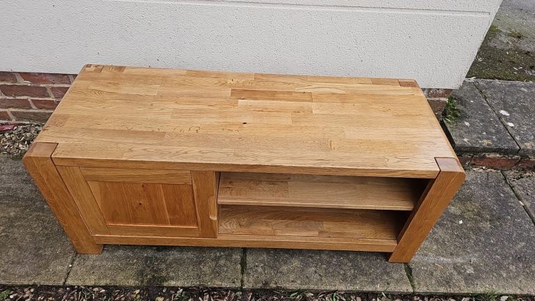 Large solid rustic oak tv stand