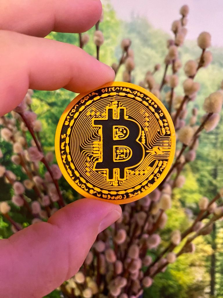 For Sale: Bitcoin Symbol Wall Art – Sleek Black & Gold Crypto Décor