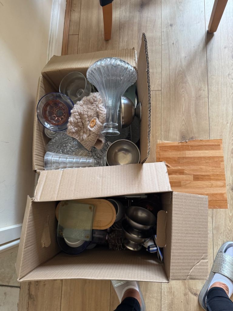  2 boxes of assorted glassware and crockery free to collector frommAbbeymeads Swindon