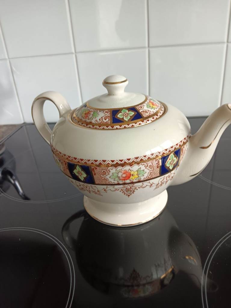 Vintage Victoria C & E Albert Works Teapot - Cream with Floral Pattern