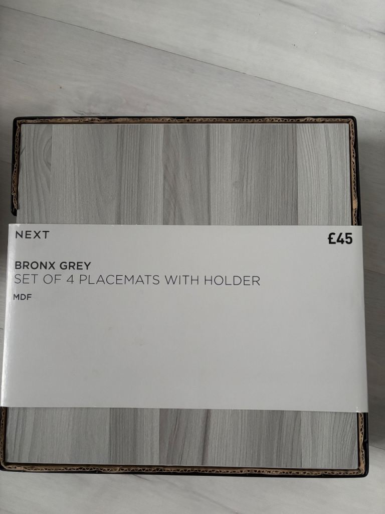 Next Bronx Grey Placemats with Holder – Set of 4, New