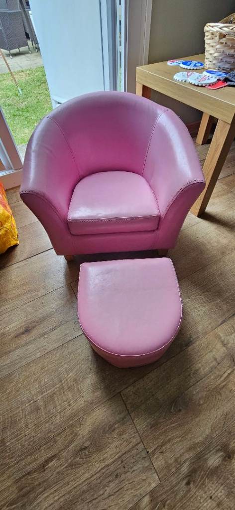 Pink Kids Armchair with Footstool – Good Condition