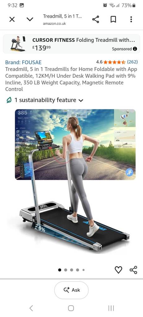 FOUSAE Folding Treadmill - Grey, Almost New Condition
