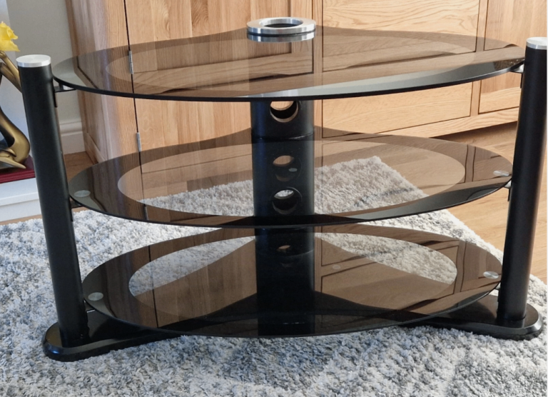Smoke Black Glass Corner TV Stand