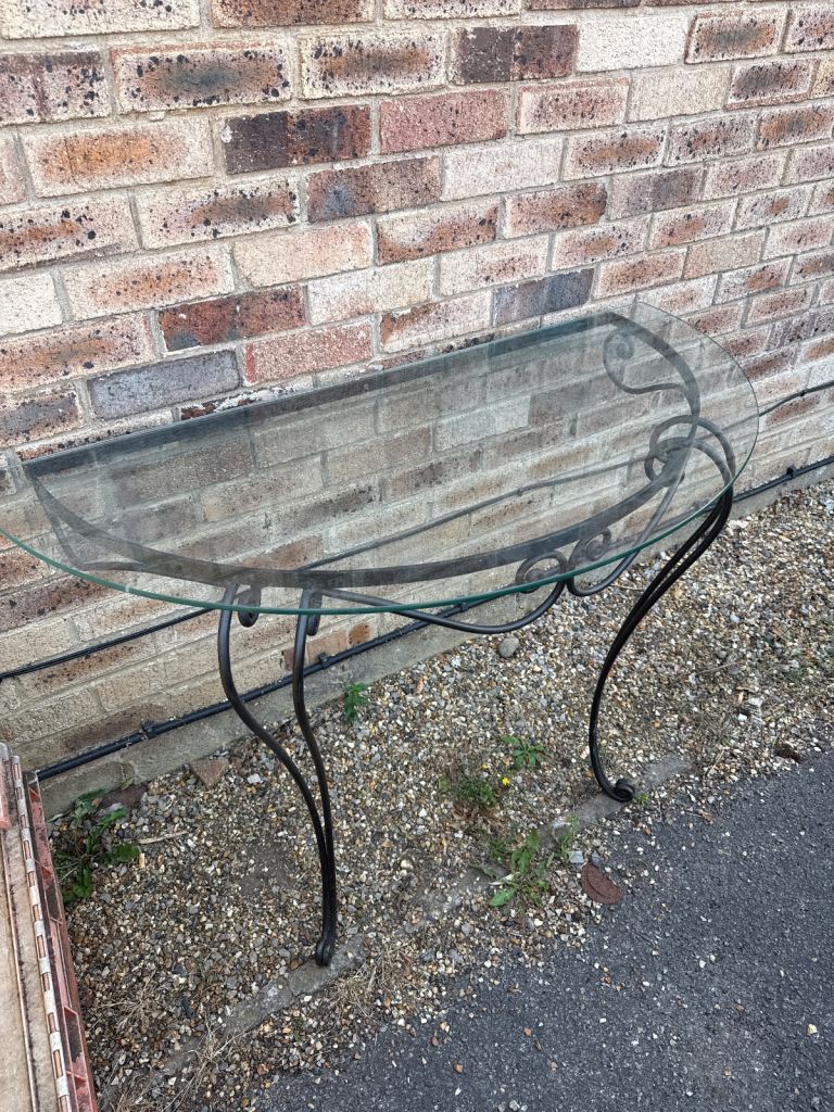 Garden Half table with glass top, Excellent condition 