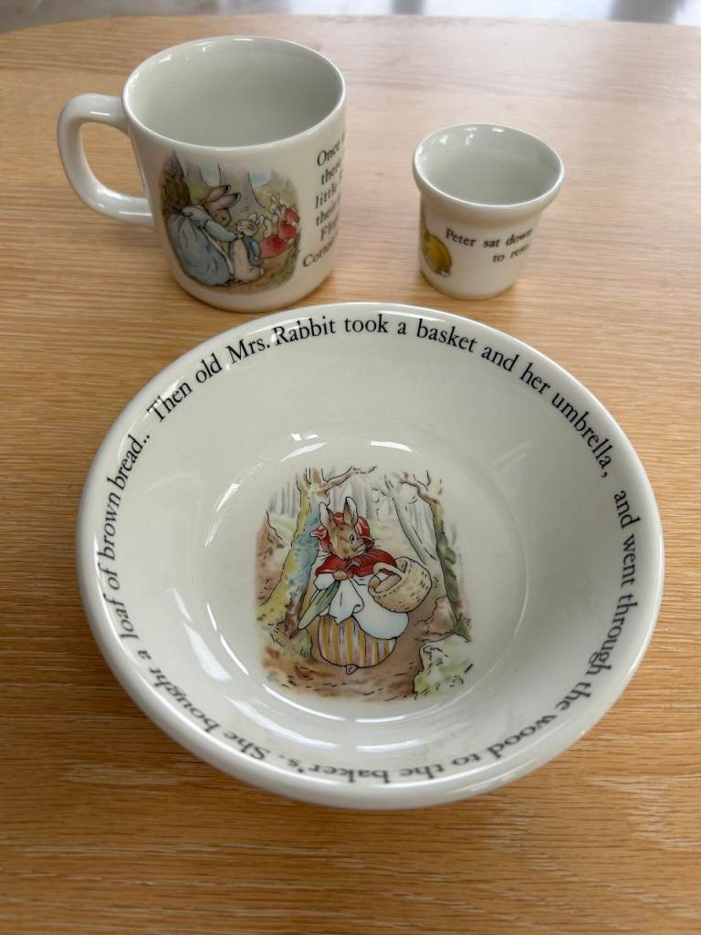 Wedgwood Peter Rabbit set - 'oatmeal' bowl, Mug and Eggcup - new
