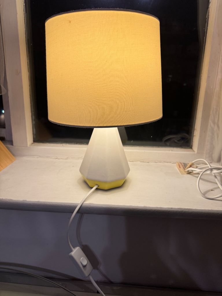 Modern Copper Metal Basket Cage Bed Side Table Lamp with a White Fabric Shade Copper White