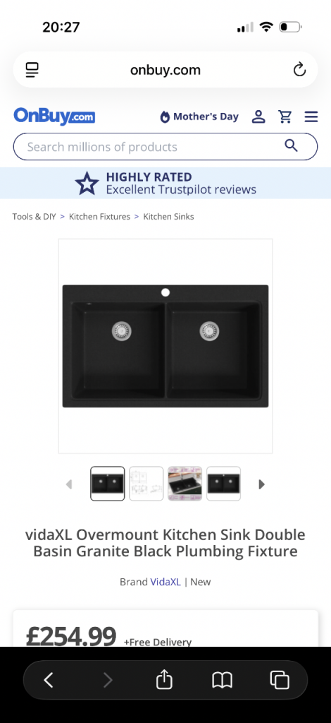 vidaXL Overmount Kitchen Sink Double Basin Granite Black Plumbing Fixture