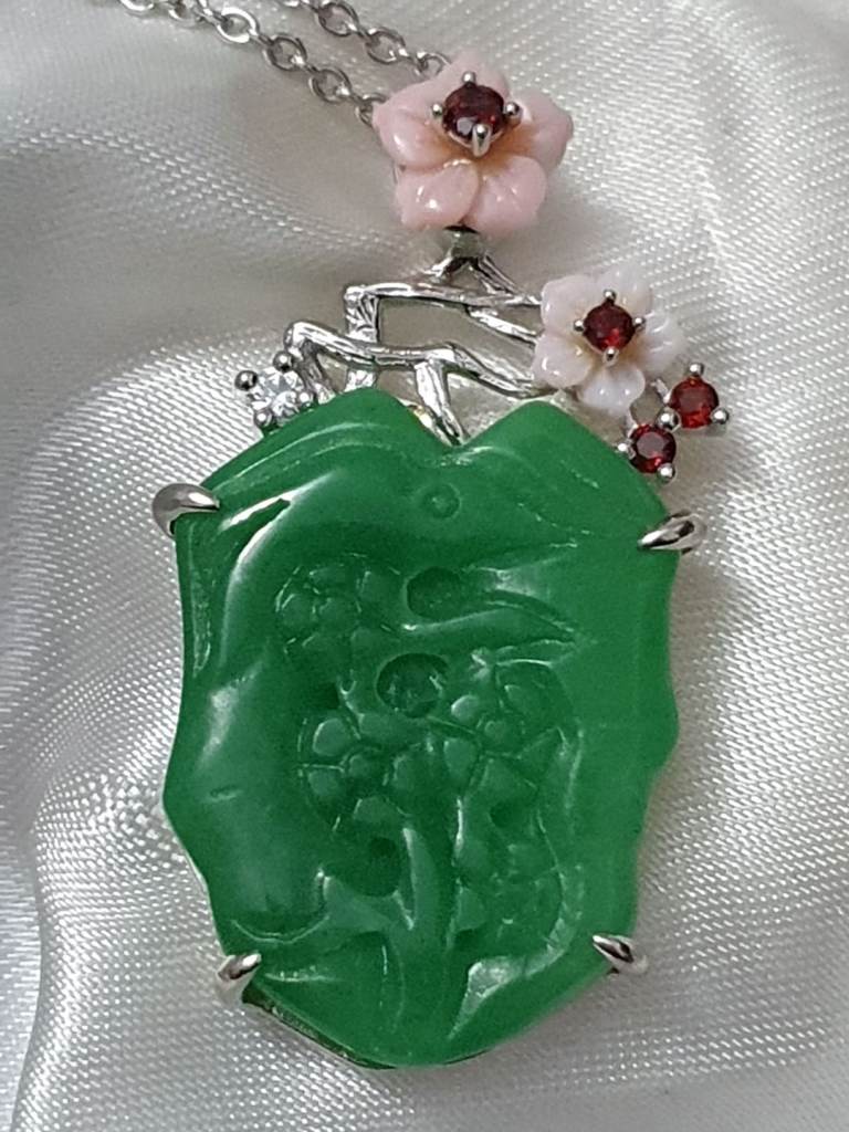 Silver 925 Carved Jade Mother or perarl garnet Necklaces New  