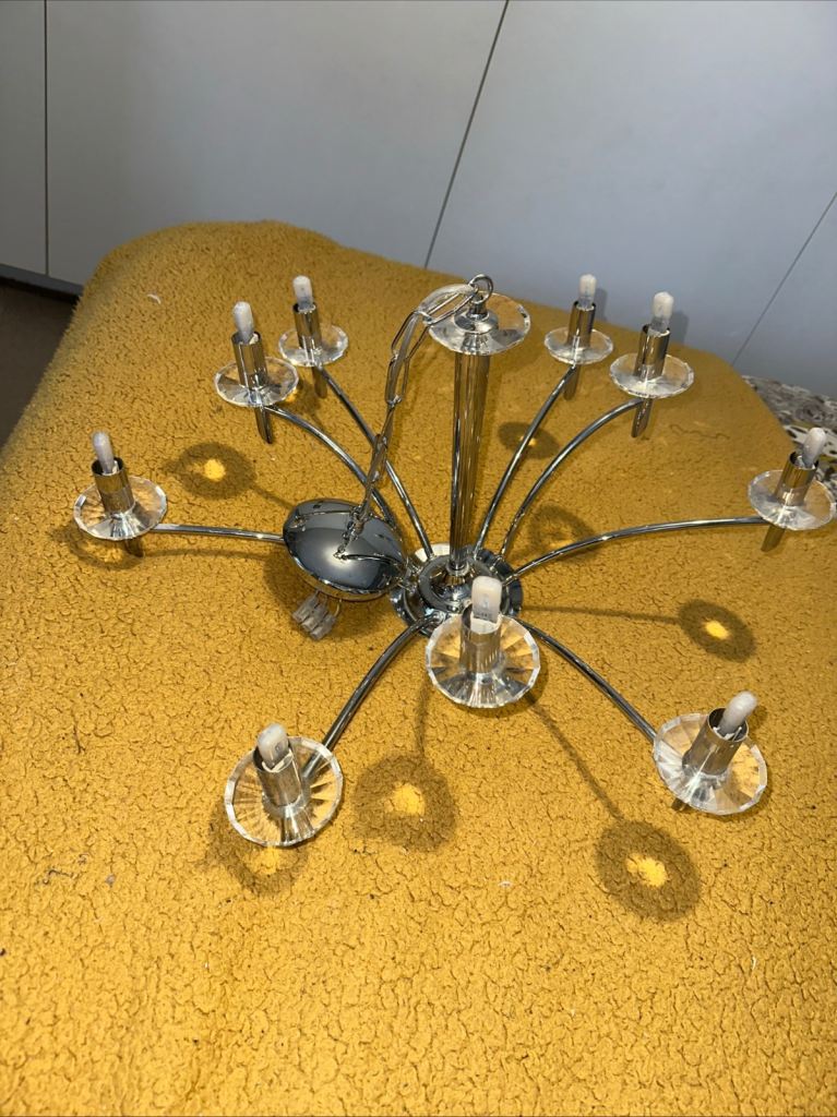 Modern crystal and silver ceiling light, chandelier 